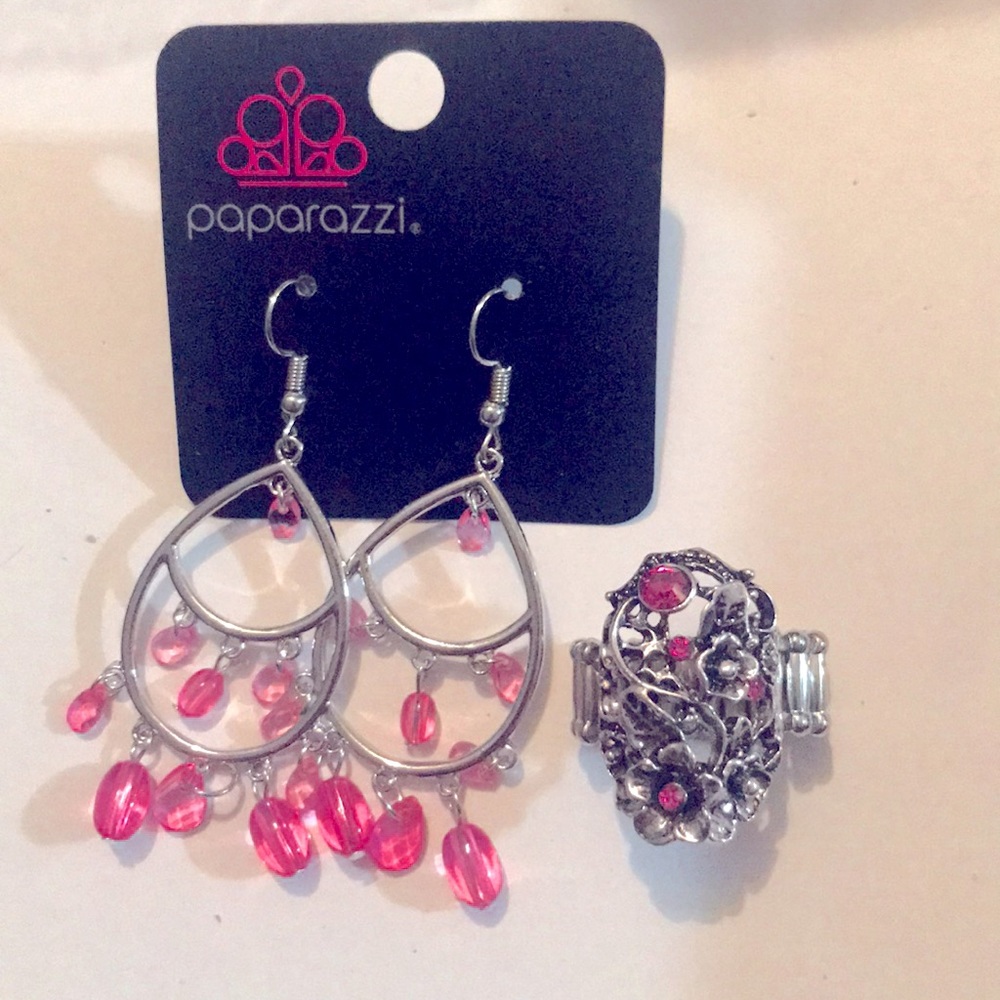 Paparazzi pink earrings and ring lot